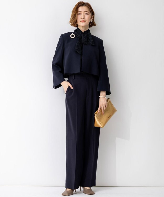 23区 【APPLAUDIR】クリアジョーゼット コンパクトタックジャケット ネイビー系