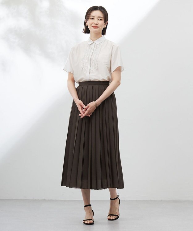 J.PRESS LADIES L 【洗える】シアータフタ プリーツ スカート ダークブラウン系
