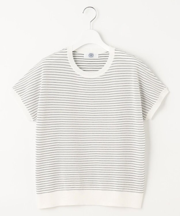 J.PRESS LADIES L 【洗える・抗菌防臭】コットンアセテート ボーダー ドルマン ニット ホワイト系1