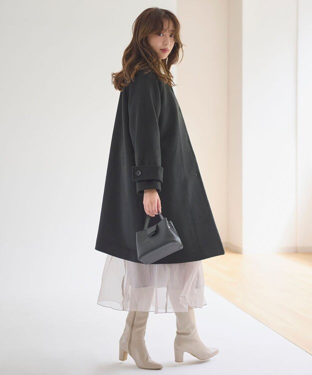 Feroux ウール混 Aラインコート ブラック系