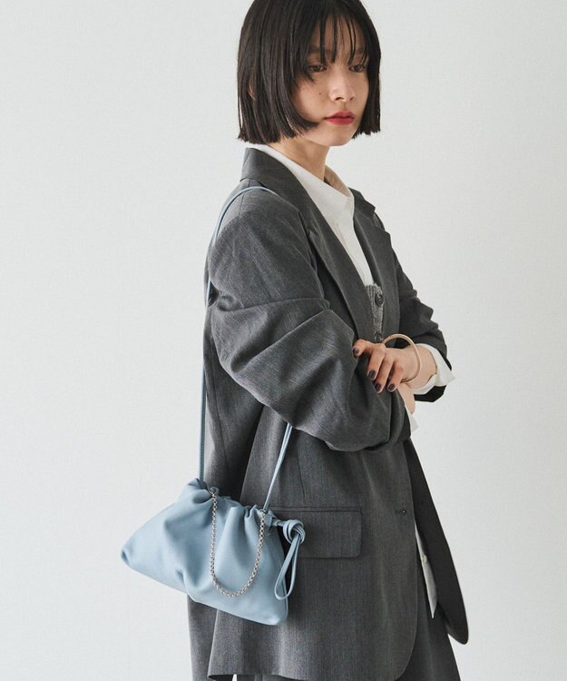 russet レザー巾着ミニショルダーバッグ(CE-1637) L.Blue