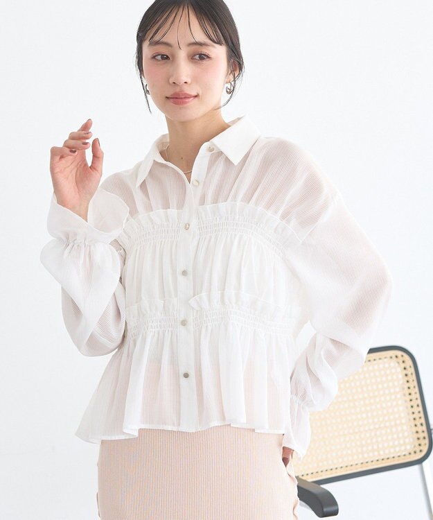 earth music&ecology シャーリングストライプシャツ Stripe White