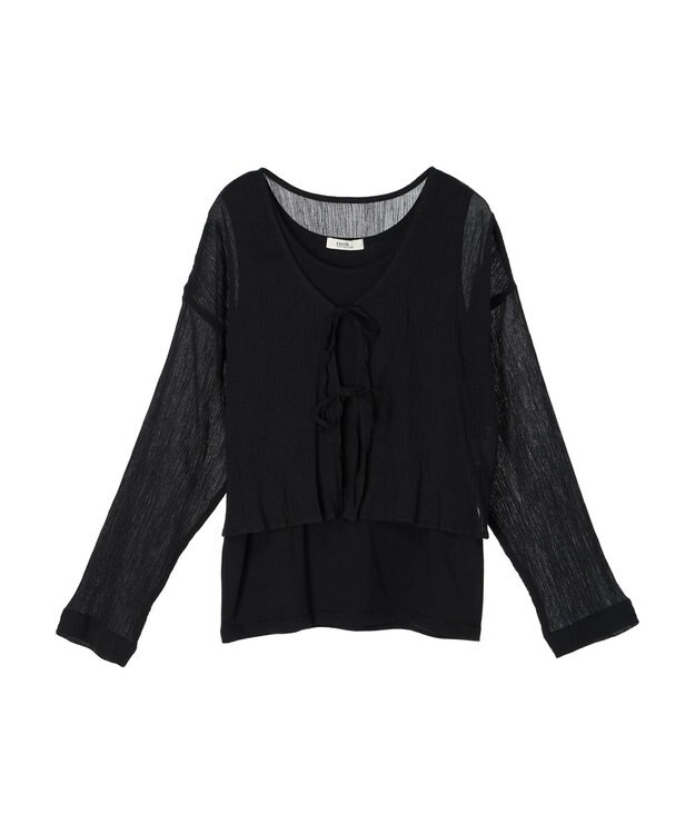 earth music&ecology ＳＥＴ２点クレープリボンブラウス＋インナー Black