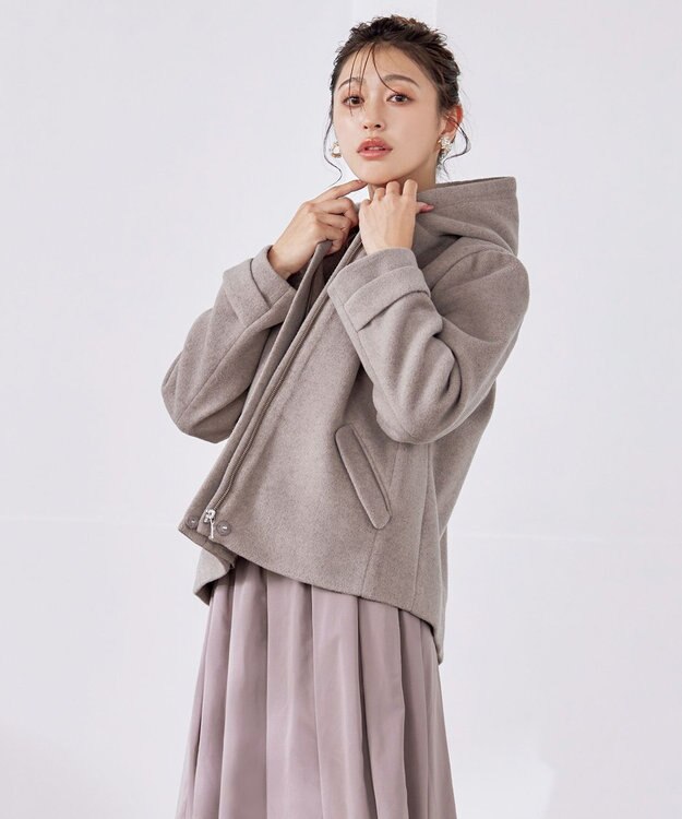 Tiaclasse ウールライクフーデットショートコート モカ