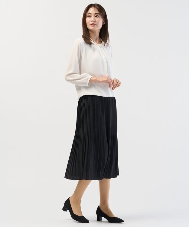 J.PRESS LADIES L ノルディス2wayジョーゼット プリーツ スカート ブラック系