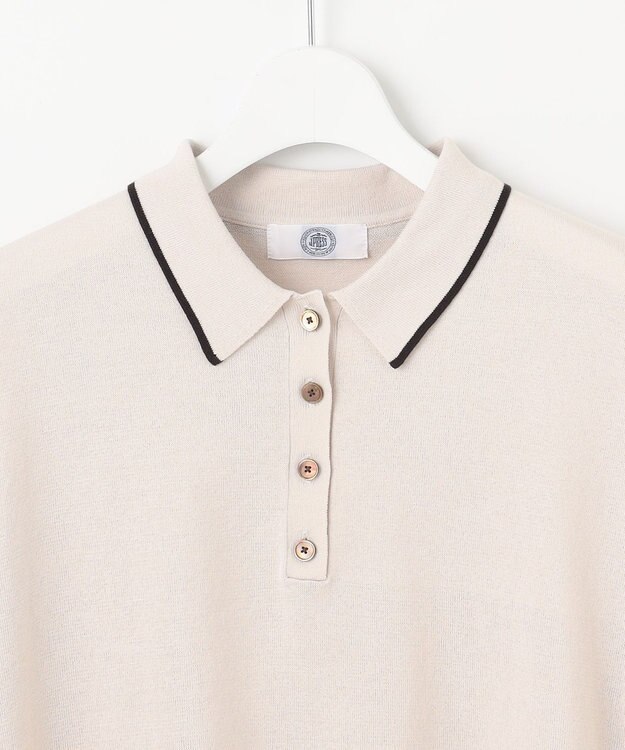 J.PRESS LADIES 【洗える】DRY COTTON ニットポロ ベージュ×ダークブラウン系