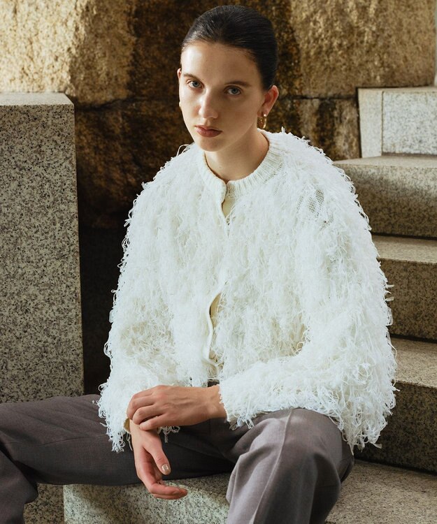 #Newans リボンヤーンニットカーディガン ホワイト