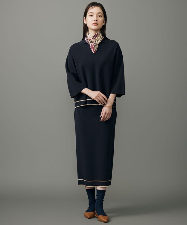 自由区 S レーヨンストレッチIライン スカート ネイビー