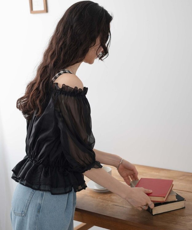 WEGO 【２点セット】キャミSETオーガンジーオフショルブラウス ブラック
