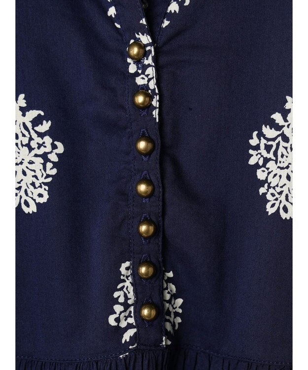 CRAFT STANDARD BOUTIQUE インド綿混フラワーモチーフワンピース Navy