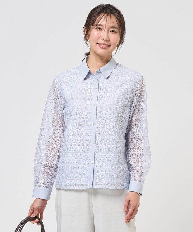 J.PRESS LADIES S ジオメトリックレース ブラウス サックス系