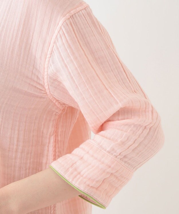 UCHINO クレープガーゼ ノーカラーレディスパジャマ ピンク