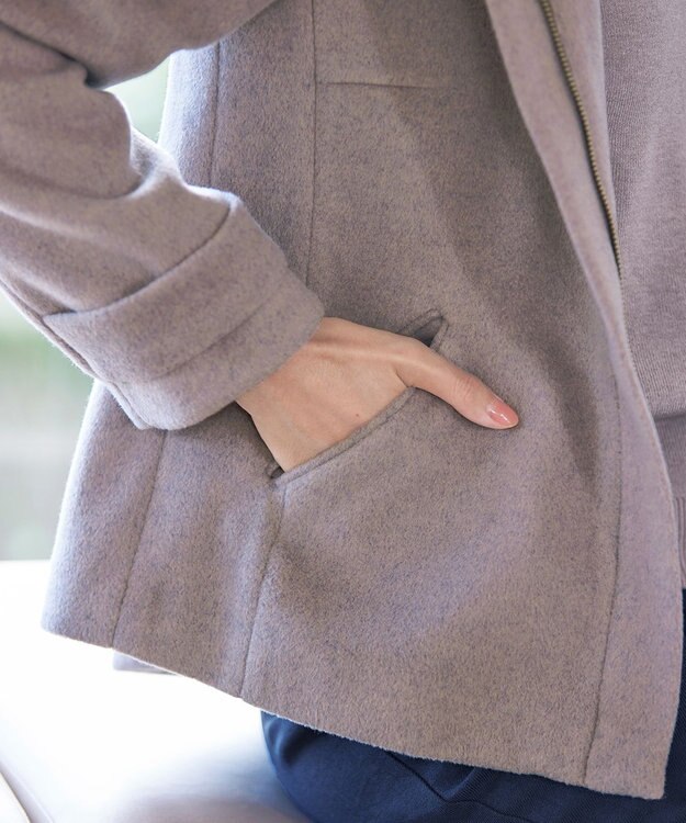 Tiaclasse ウールライクフーデットショートコート モカ