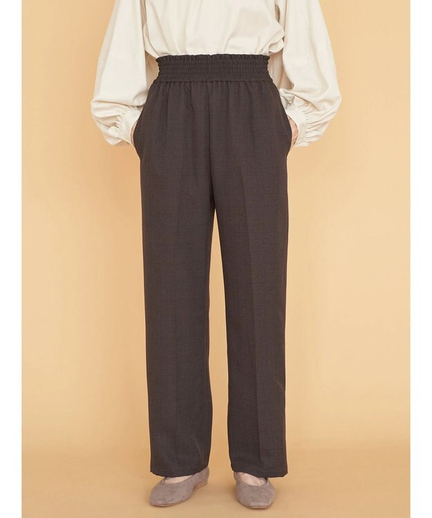 AMERICAN HOLIC ウエストイージーストレートパンツ Check Brown
