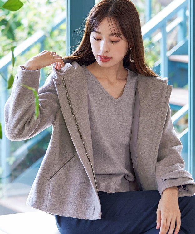 Tiaclasse ウールライクフーデットショートコート モカ