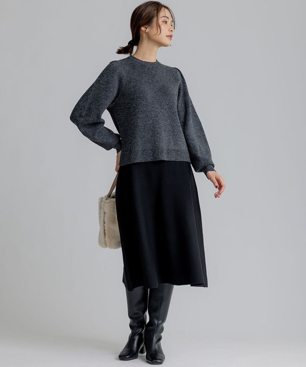 組曲 L 【WEB限定】襟付き片畔ニットプルオーバー グレー系