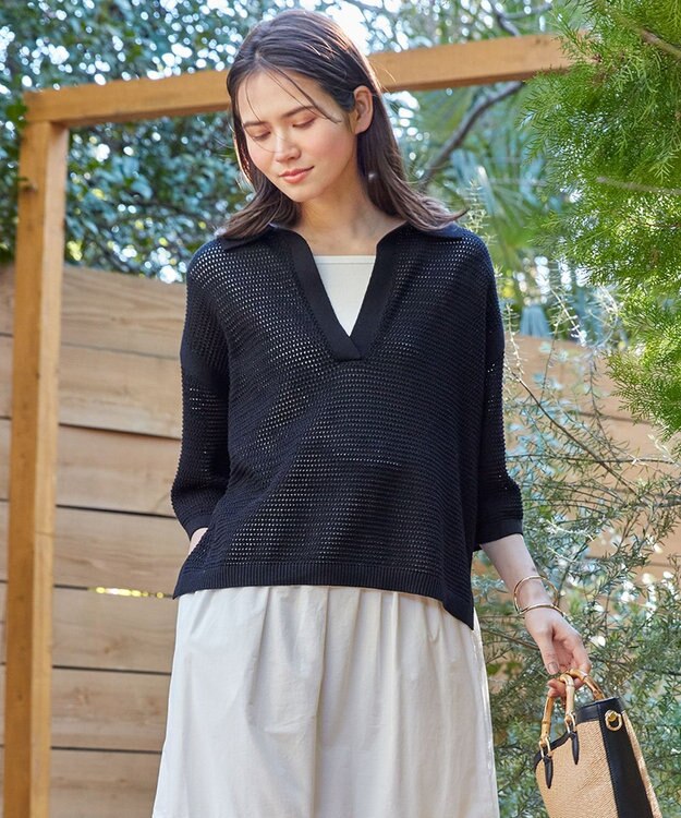 23区 S 【SLOW/一部店舗限定】コットンコードメッシュ ニット ブラック系