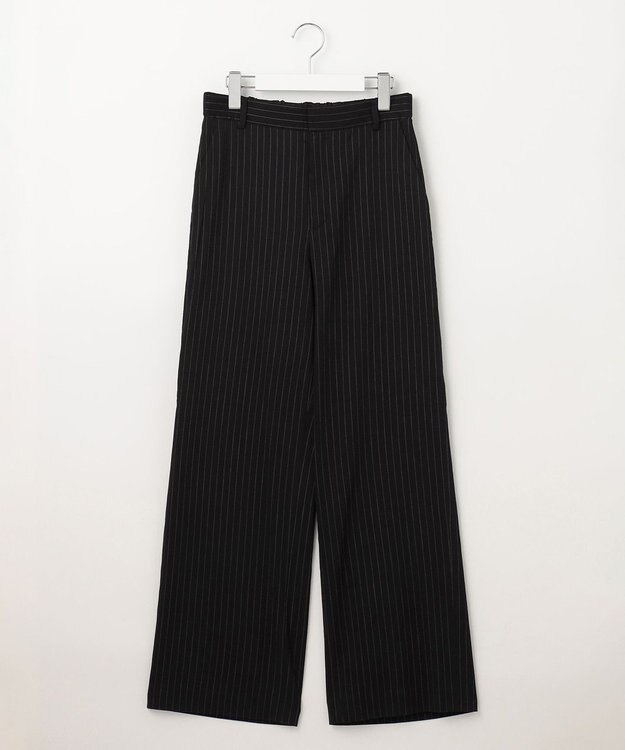 23区 L 【CLASSY.6月号掲載/洗える】リネンレーヨンストレッチ ワイドパンツ ブラックストライプ