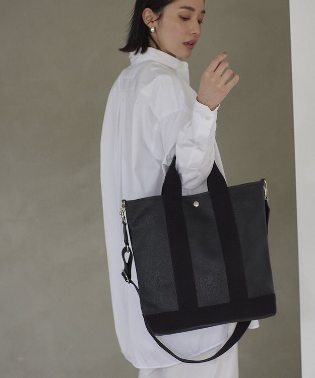 TOPKAPI 【Breath TOPKAPI】スコッチグレイン ネオレザー 縦型 A4 トート バッグ ショルダー付き L ブラック