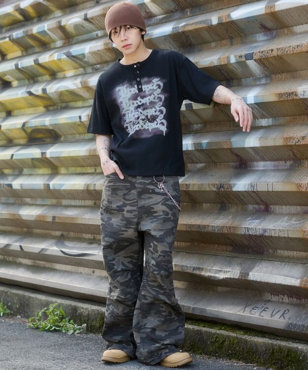 WEGO 【ユニセックス着用ITEM】グラフィックヘンリーネックT（SS） ブラック