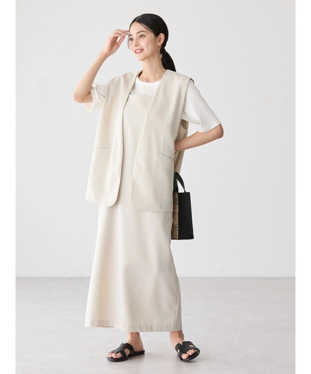 AMERICAN HOLIC ＳＥＴ　イージーケアジレベスト＋Ｉラインワンピース Light Beige