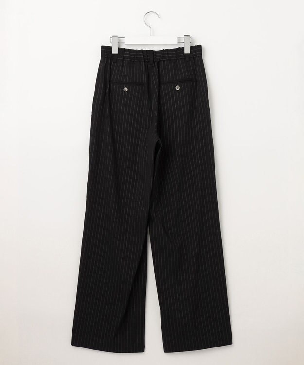 23区 【CLASSY.6月号掲載/洗える】リネンレーヨンストレッチ ワイドパンツ ブラックストライプ