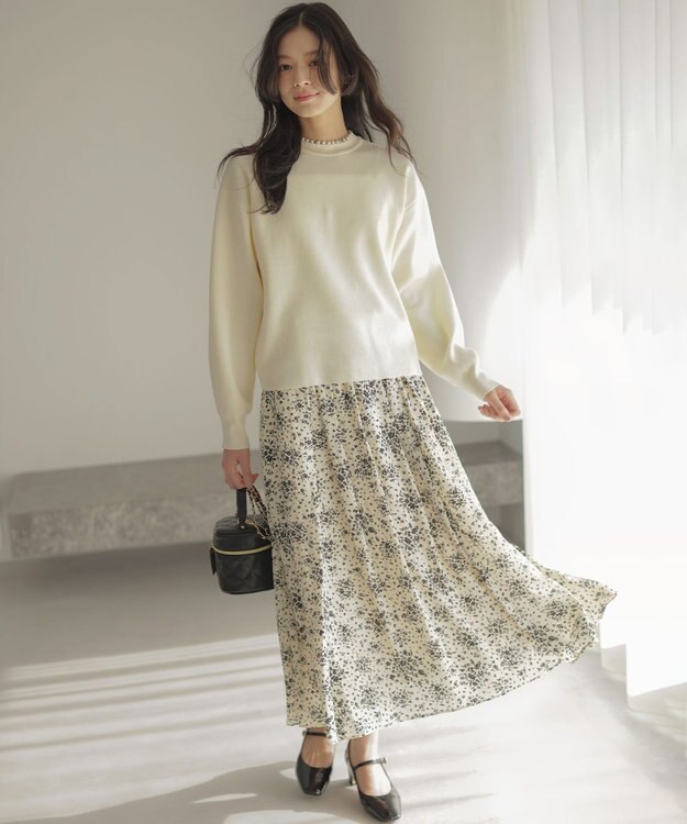 組曲 モザイクフラワープリント スカート アイボリー系5