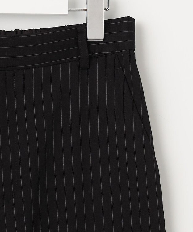 23区 L 【CLASSY.6月号掲載/洗える】リネンレーヨンストレッチ ワイドパンツ ブラックストライプ