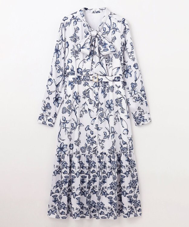 GRACE CONTINENTAL オリエンタルフラワープリントワンピース ホワイト