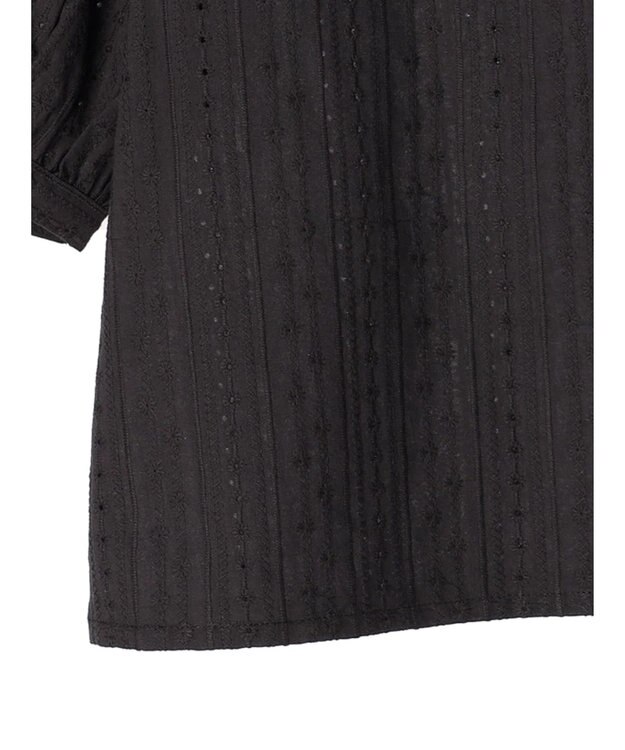 earth music&ecology 刺繍パフスリーブブラウス Black