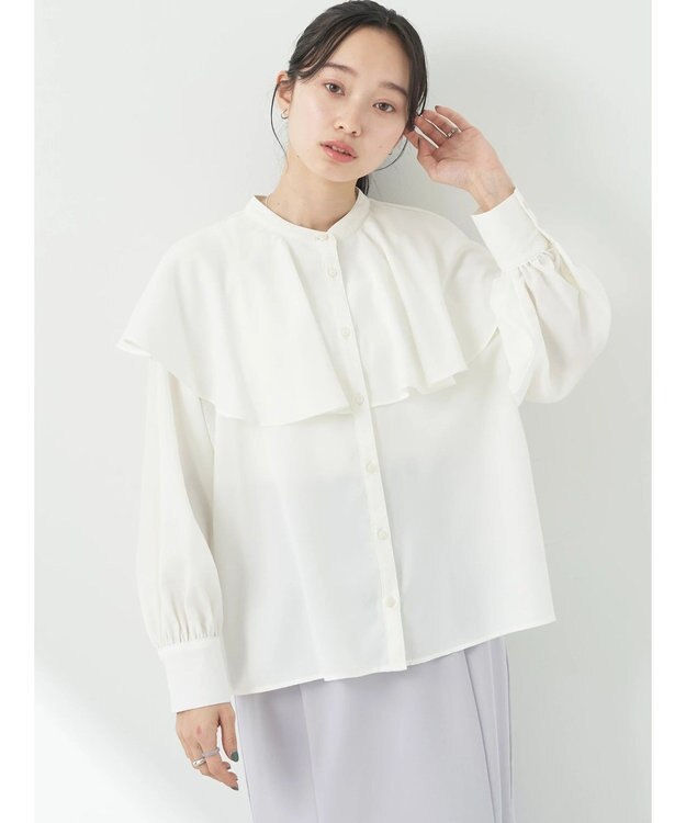 earth music&ecology ケープカラーブラウス Off White