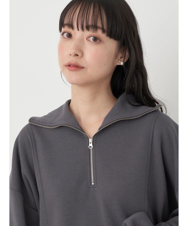 earth music&ecology スタンドｚｉｐダンボールチュニック Dark Gray