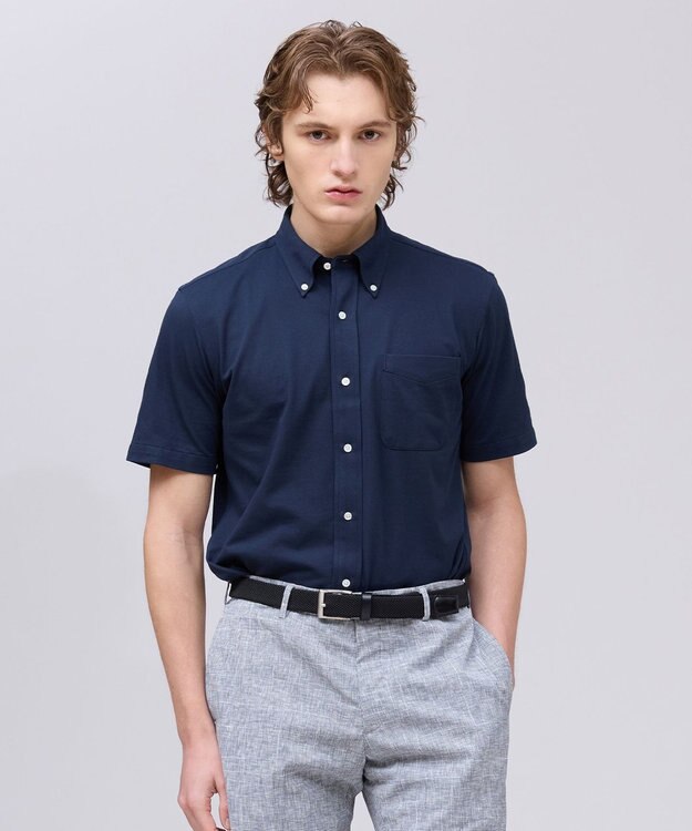 J.PRESS MEN 【吸水速乾 / 抗菌防臭 / 遮熱 / 防シワ】【J.PRESS OXFORD JERSEY】カノコインレイ半袖 シャツ / B.D. ネイビー系