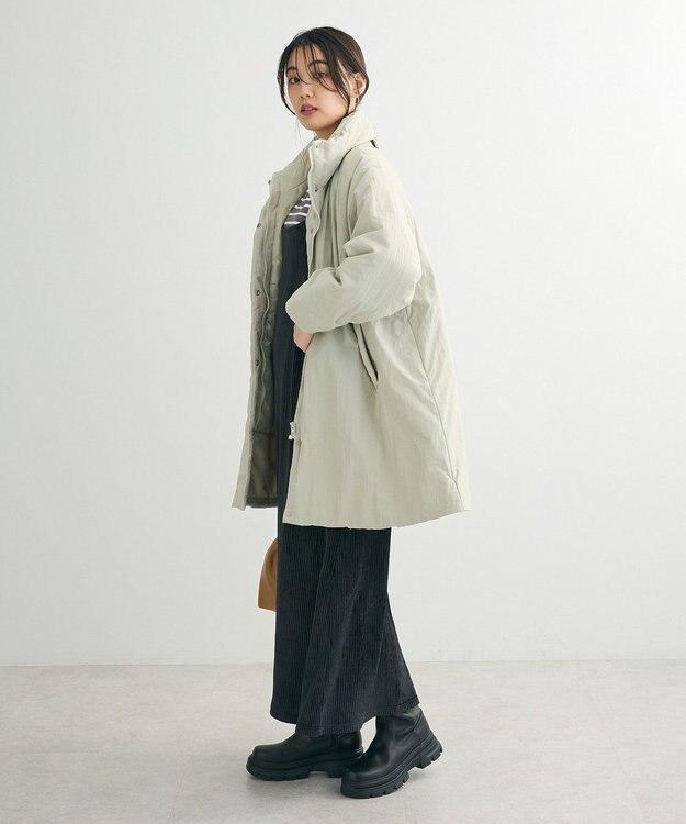 Green Parks シームレス中綿ドロストコート Smoky Green