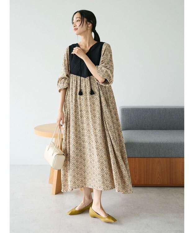 CRAFT STANDARD BOUTIQUE レーヨンキルト切替ワンピース Beige