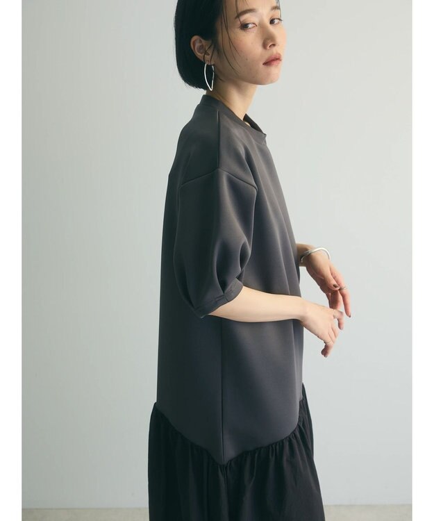 Green Parks ａ．異素材切り替えバルーンワンピース Charcoal Gray