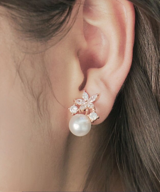 Tiaclasse 【金属アレルギー対応】ブルースターパールピアス・イヤリング イヤリング：ピンクゴールド