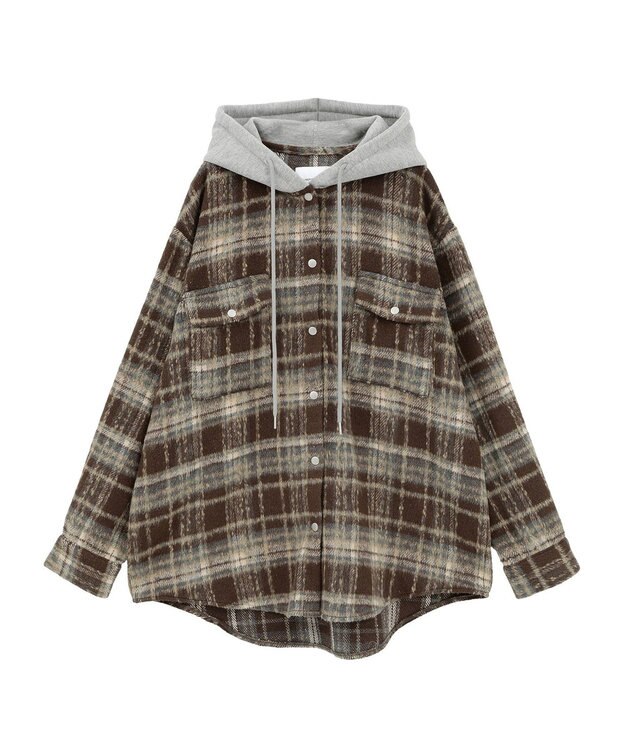 AMERICAN HOLIC フード付きシャギーチェックシャツ Navy