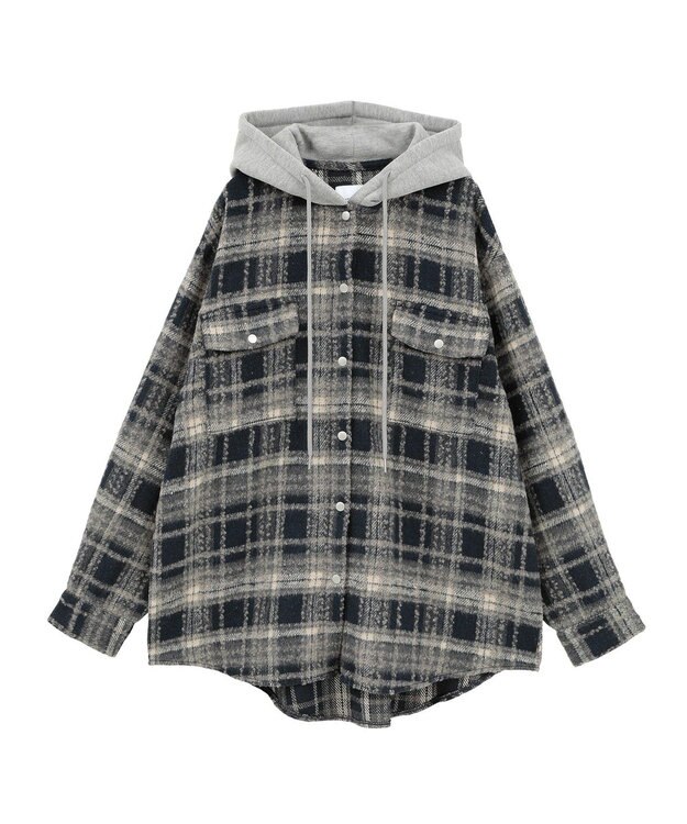 AMERICAN HOLIC フード付きシャギーチェックシャツ Navy