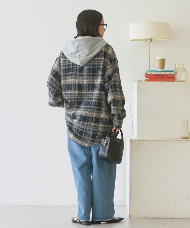 AMERICAN HOLIC フード付きシャギーチェックシャツ Navy