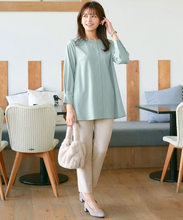 Tiaclasse L バックフレアヨークチュニック ミント