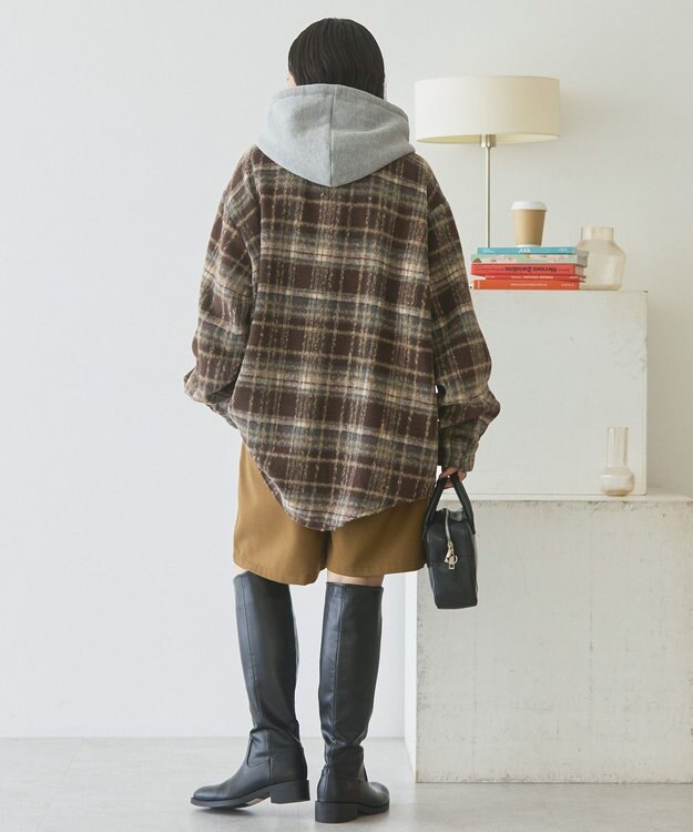 AMERICAN HOLIC フード付きシャギーチェックシャツ Navy