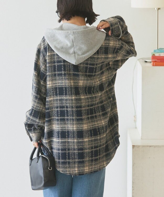 AMERICAN HOLIC フード付きシャギーチェックシャツ Navy