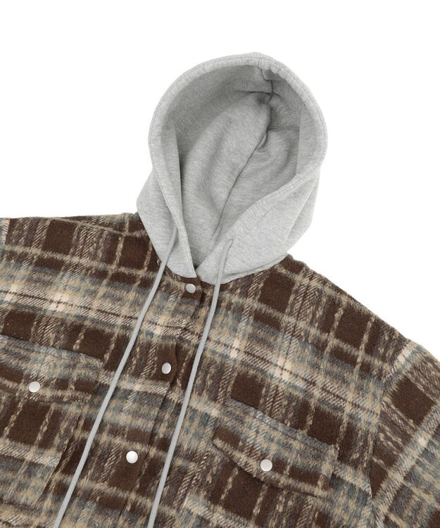 AMERICAN HOLIC フード付きシャギーチェックシャツ Navy