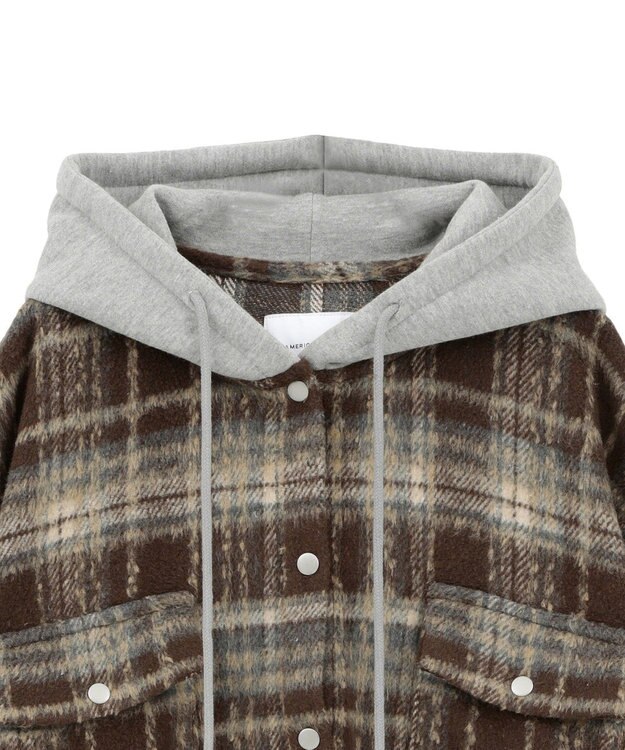 AMERICAN HOLIC フード付きシャギーチェックシャツ Navy