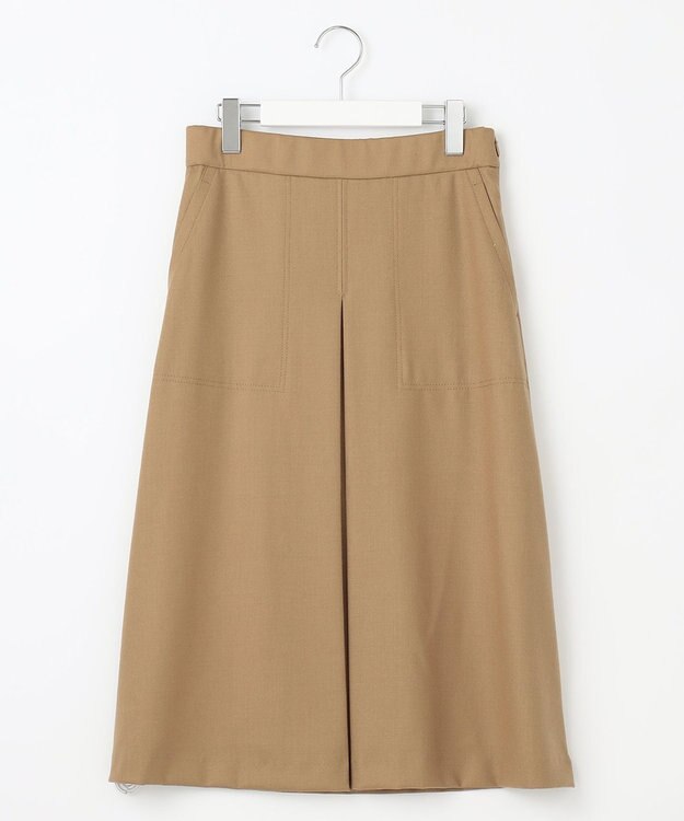 自由区 【洗える】ウォッシャブルハイカウントフラノ タックスカート キャメル系