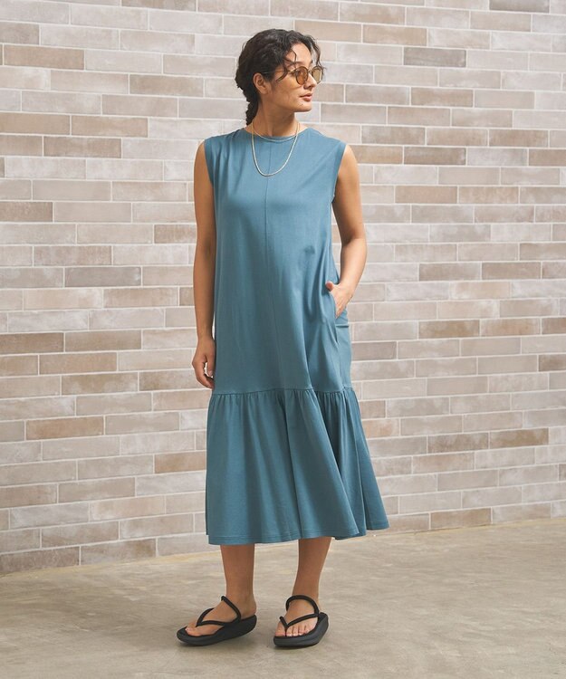 J.PRESS YORK STREET 【WOMEN】フレアギャザー ワンピース ピーコックグリーン系