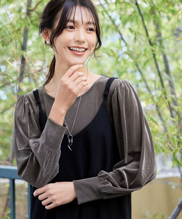 Tiaclasse 【洗える】ベロアチュールカットソートップス グレージュ