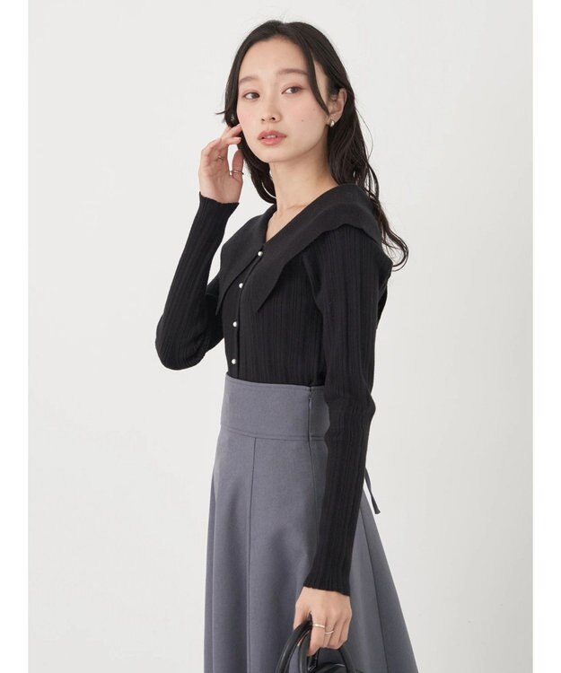 earth music&ecology ２ｗａｙビッグカラーニットプルオーバー Black