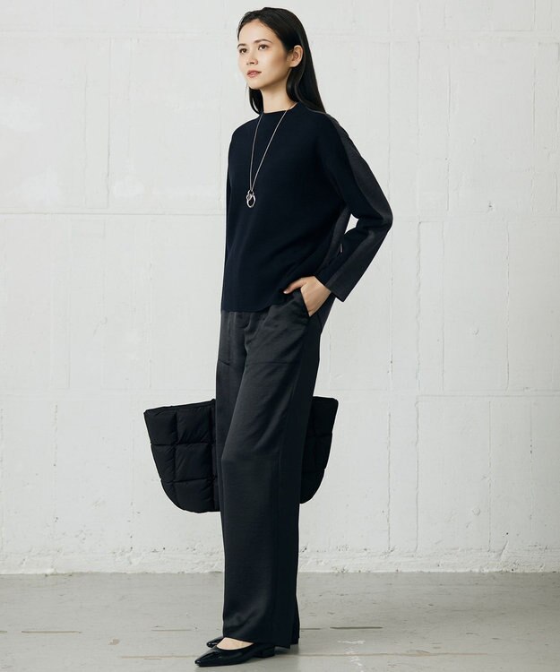 自由区 【セットアップ対応】ウールミラノボトルネック ニット ネイビー×チャコール